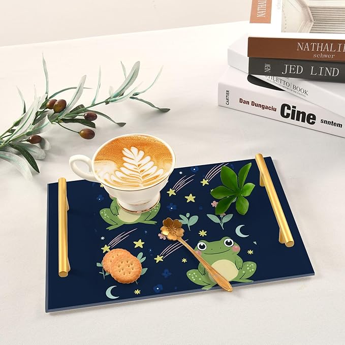 Bathroom Vanity Tray Counter Organizer, Cute Frogs Decorative Tray with Handles Countertop Storage for Bathroom Bedroom Kitchen Home Farmhouse