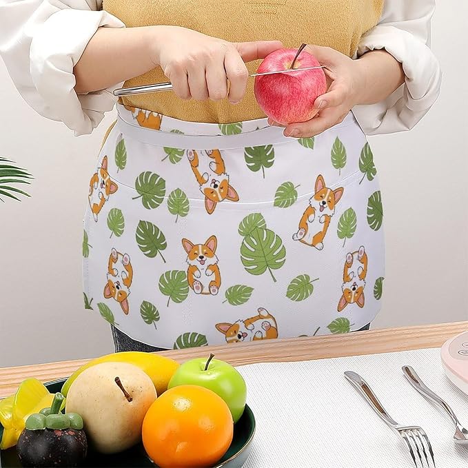Server Apron with 3 Pockets Waist Waiter Waitress Half Apron Short Aprons