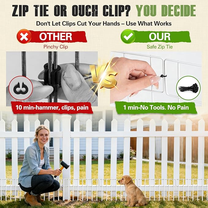 20Ft(L) X 13Inch(H) Animal Barrier Fence - 14 Pack White Garden Fence Animal Barrier Panels Metal No Dig Fence Panels Rustproof Border Fencing for Dog Rabbit Protection Yard Garden Outdoor