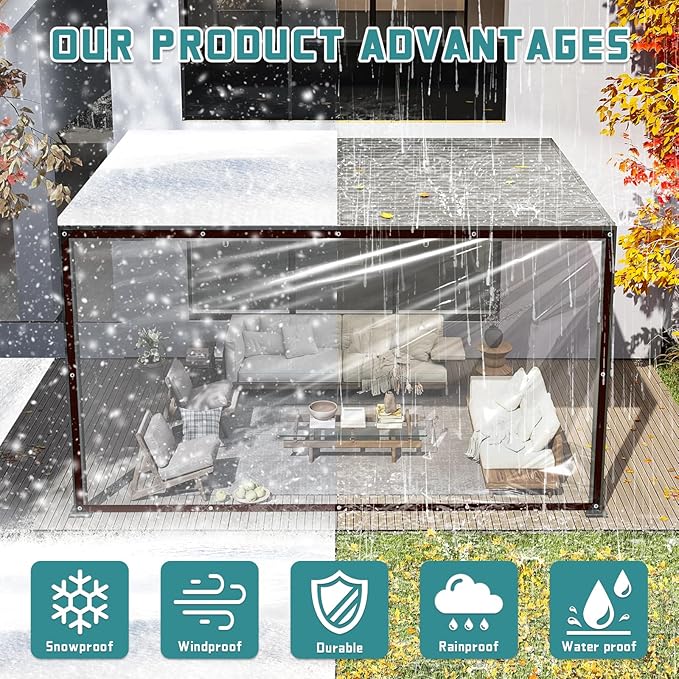Clear Tarp Heavy Duty Waterproof - with Grommets Tarps 10x10 Clear Vinyl Patio Enclosure Tarpaulin for Porch Cover Chicken Coop Covers for Winter Transparent Lonas