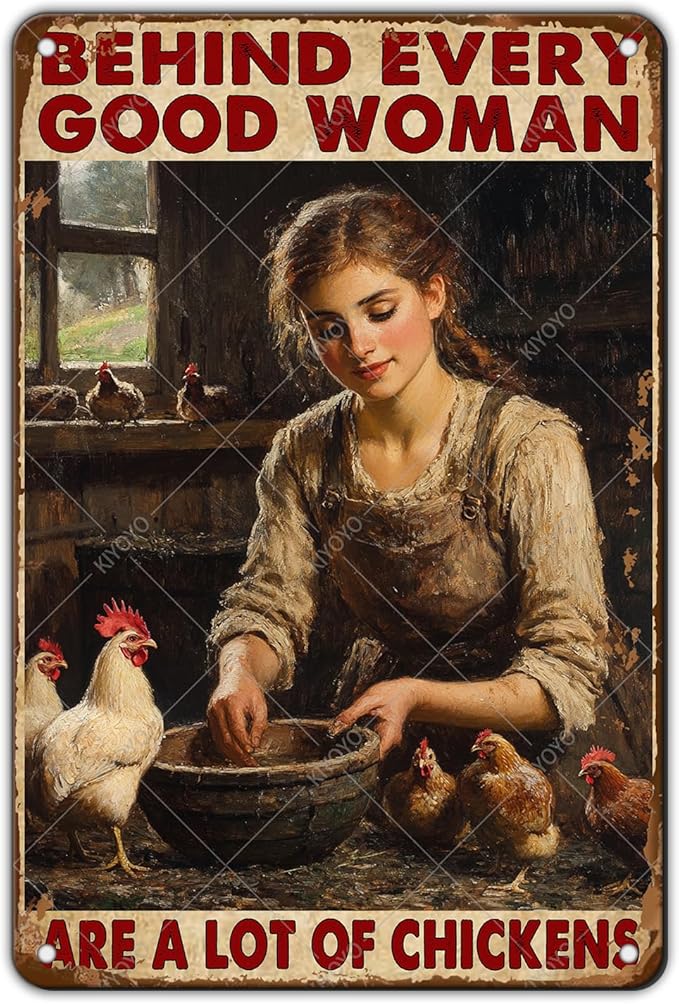 Garden Chicken Vintage Tin Sign Behind Every Good Woman Are A Lot Of Chickens Wall Decoration Poster For Home Garden Kitchen Yard Farm 12x8 Inch