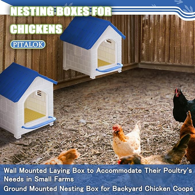 Chicken Nesting Box for Laying Eggs 1/2/3 Pack Large Easy to Assemble Hen Plastic Nesting Box with Washable Nesting Pad for Chicken Coop Wall or Ground Mounted (2 Pack)