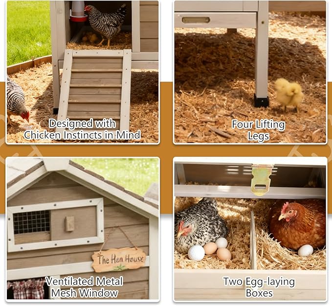 Chicken Coop Outdoor, Wooden Chicken House with 2 Nesting Boxs, Poultry Cage with Leak-Proof Pull-Out Tray, Lockable Ramp Door, Roosting Bars, Easy Assembly（32" L x 23.6" W x 36.6" H