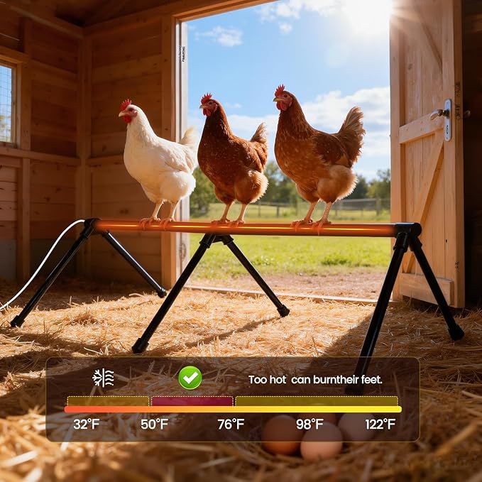 Heated Chicken Perch for Coop Thermo Heated Roosting Bar for Chickens Adjustable Temperature Heated Perch for Chicken Prevents Frozen Toes, Overheat Protection Chick Warm Coop Accessories