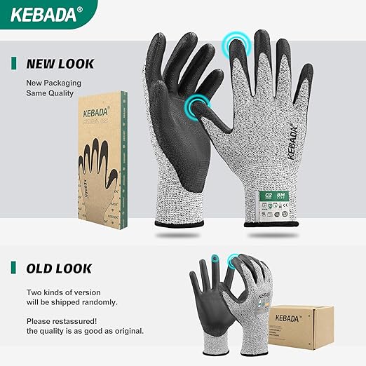 Kebada Cut Resistant Gloves, ANSI A2 Cutting Glove, PU Coated, Touchscreen, Multi-Purpose Model C2, 1 Pair, Small