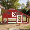 Large Chicken Coop with Run and Wheels, Wooden Hen House with Nesting Box and Waterproof Roof, Poultry Cage with Leakproof Tray, Rabbit Hutch, Bunny Cage Outdoor, Chicken Tractor for 4 Chickens (Red)
