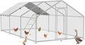 Large Metal Chicken Coop with Waterproof and UV-Resistant Cover,Chicken Run Outdoor Walk-in Cage Rabbit Duck Hen House for Yard Farm Use Spire Roof(10' L x 14.8' W x 6.5' H)