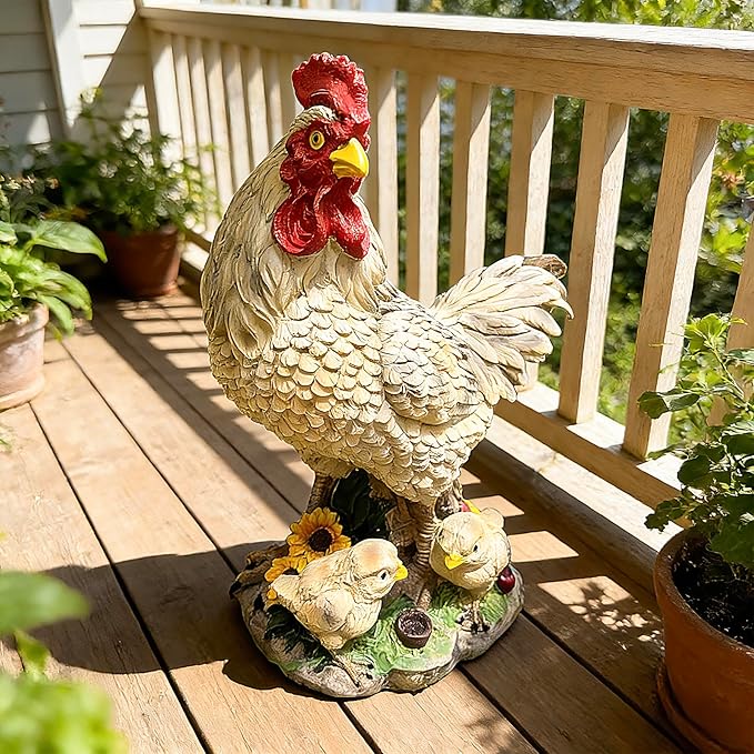 Teaeeno Real Rooster Yard Decor, Chicken Yard Decorations Outdoor,Garden Rooster Decor for Outside,Lawn Statues Decorative Ornaments for Home Patio Backyard Landscape, Ornament for Women/Gardening