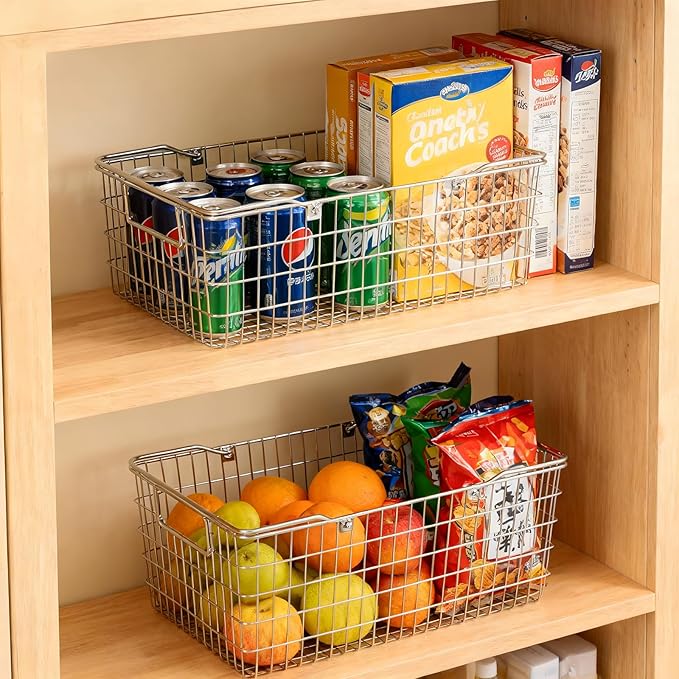 Wire Harvest Basket, Kitchen Organizers and Storage with Foldable Handle - 15.0"x9.8"x6.9" Portable Stainless Steel Picnic Baskets for Gathering Vegetables,Fruits,Kitchen,Garden,Picnic&Shopping (1, L)