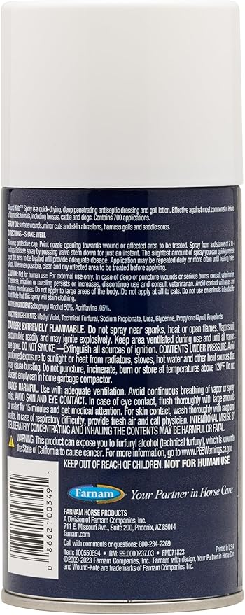 Farnam Wound-Kote Blue Lotion Spray Horse Wound Care for use on Horses and Dogs, Antiseptic Properties, for Minor Wounds, Cuts and Sores, 7 Oz.