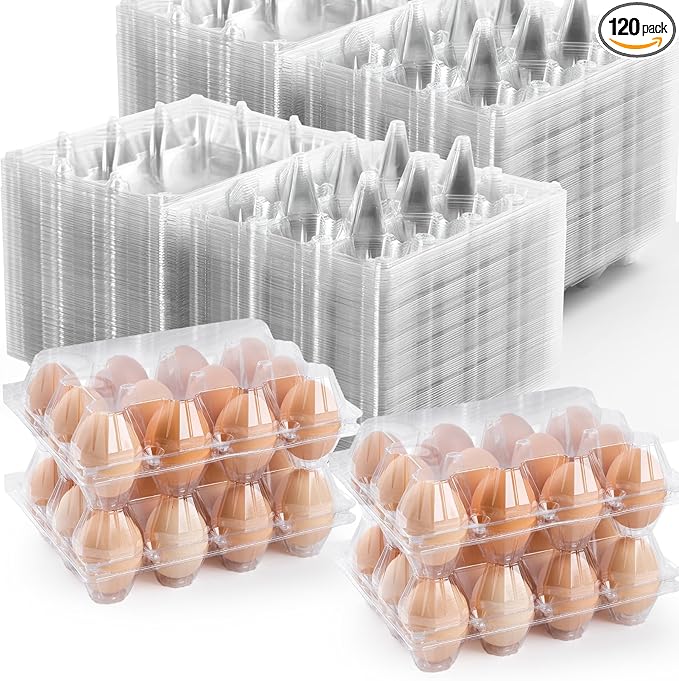 120 Pack Egg Cartons Cheap Bulk 12 Count, 1 Dozen Clear Empty Egg Cartons for Chicken Eggs, Plastic Egg Holder Egg Container for Family,Chicken Farm and Markets - Medium Egg Cartons Reusable