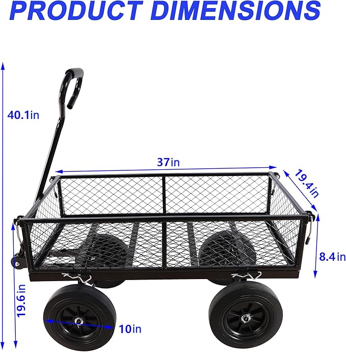 Wagon with Removable Sides - Can be Used in Farms, Warehouses etc - Dump Cart - Solid Black Wheels