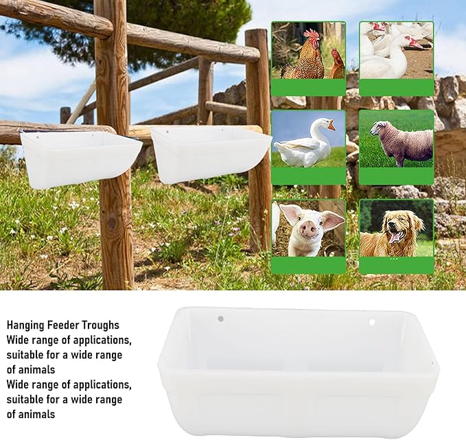 3 Pack Hanging Chicken Feeder Trough, Large Capacity Space Saving Plastic Chicken Feeder Trough, Minimized Feed Waste for Farm Coop and Outdoor Use (White)