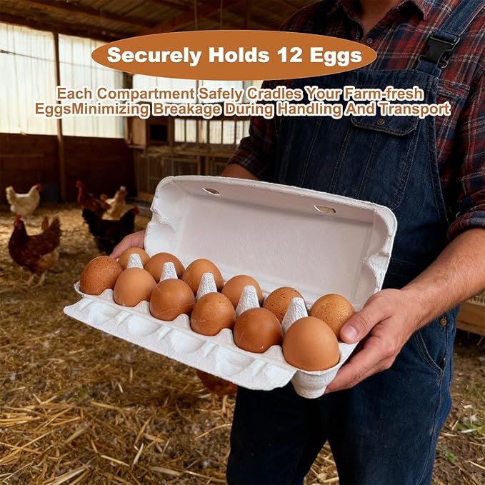 Reusable Pulp Egg Carton,12-Count Storage Container, Farm Fresh Egg Holder for Countertop, Chicken Egg (50, white, 2 * 6)
