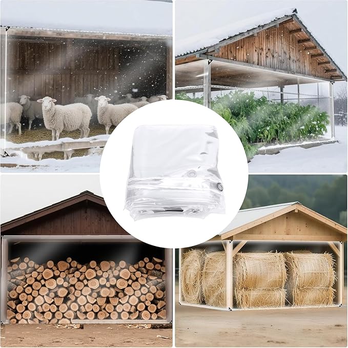 Chicken Coop Cover, 2x3m Transparent PVC Windproof Water Proof Winter Protection Cover with 14 Elastic Straps and 10m Rope, for Porch Fences Courtyards Roofs Carports