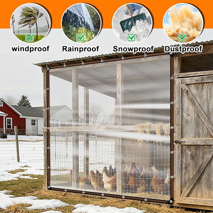 NNG 10 x 10ft Waterproof Chicken Coop Cover for Winter,Anti-Tear Chicken Run Tarp with Rope & Cable Tie,Chicken Coop Insulation Windproof Winterizing Cover for Poultry Cage Patio Covering