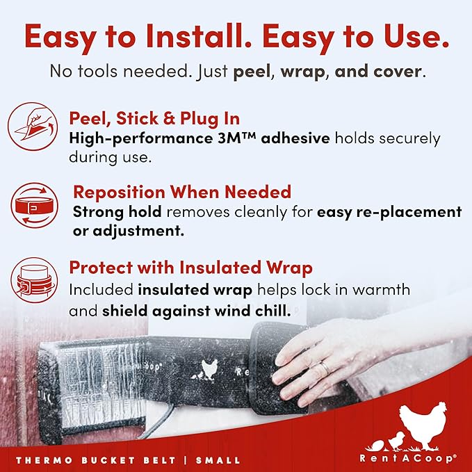 RentACoop Thermo Bucket Belt Small with Insulated Wrap - High-Performance Chicken Water Heater - Durable, Safe, and Energy-efficient; Tested to -10°F - fits RentACoop 1Gal & 2Gal High Rise Waterers