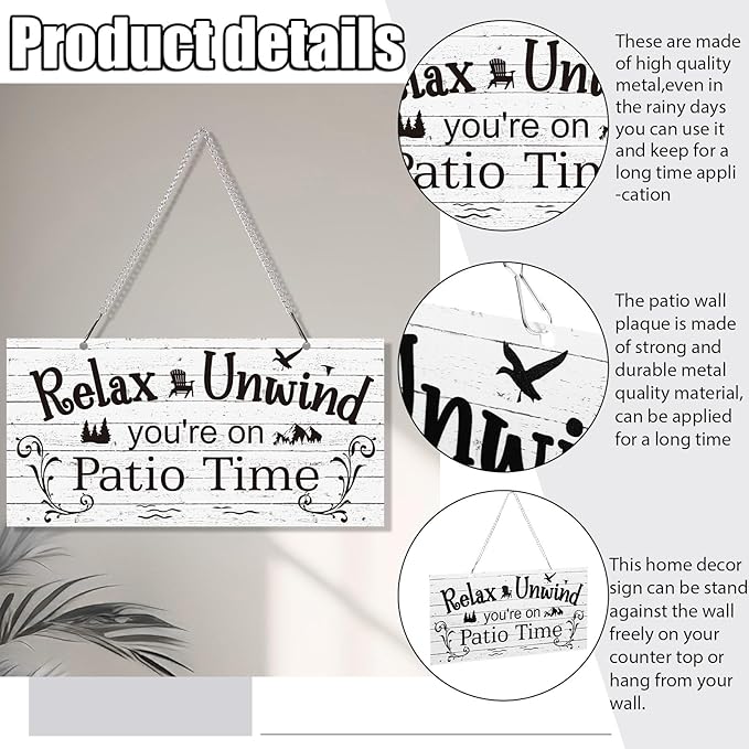 Hotop Patio Decor Patio Sign Decorations Outdoor Metal Porch Wall Decor Rustic Farmhouse Wall Art for Backyard Porch Balcony Gazebo Accessories(12 x 6",White)