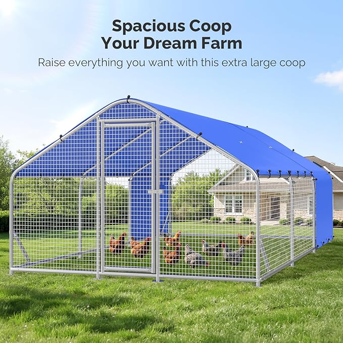 Sino Luban Large Metal Chicken Coop Run with Galvanized Hardware Cloth for 30 Chickens/Ducks, Chicken Runs for Yard with Waterproof Cover, Chicken Enclosure Pen Outdoor, Walk-in Poultry Cage