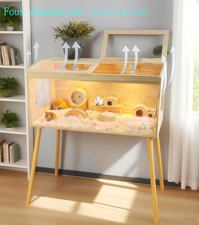 Brooder Box for Chicks Pine Wood Chicken brooder Box with Thermostat & Heating Lamp & 4Wood Legs，Solid Panels Chick brooder for Chicks, Ducklings, Hamsters, Guinea Pigs - Chew-Proof (40x21x21 in)