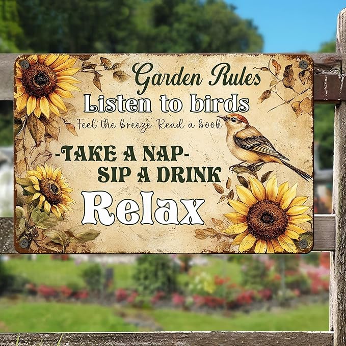 PEACHGARDEN Garden Rules Vintage Metal Sign Outdoor Wall Art Women Gardening Gifts Wall Decor Retro Poster for Garden Patio Yard Farmhouse 8x12inch