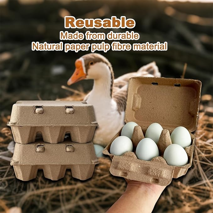 Half Dozen Pulp Duck Egg Carton Container, 6-Count Storage Box for Farm Fresh Double-Yolked Eggs, Reusable, Brown (50 Pack)