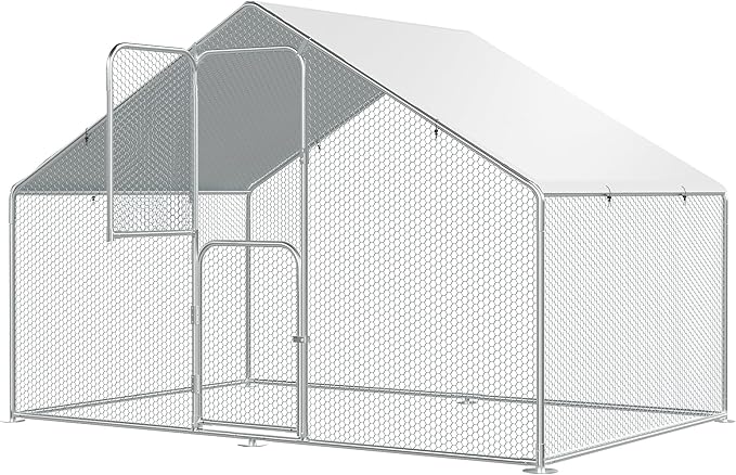 UDPATIO Walk-in Chicken Coop - Spacious Outdoor Chicken Pen Metal Pen for 10 Chickens, Double Feed Doors, UV-Resistant Cover & Galvanized Steel Frame