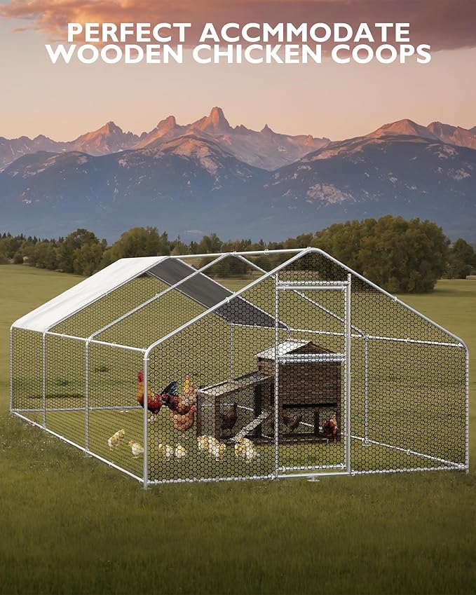 GarveeLife Chicken Coop, Large Chicken Coop for 20/30 Chickens, Metal Chicken Coop with Waterproof and Anti-UV Cover, Outdoor Chicken Coop Run, 19.7 x 9.8 x 6.4 Ft