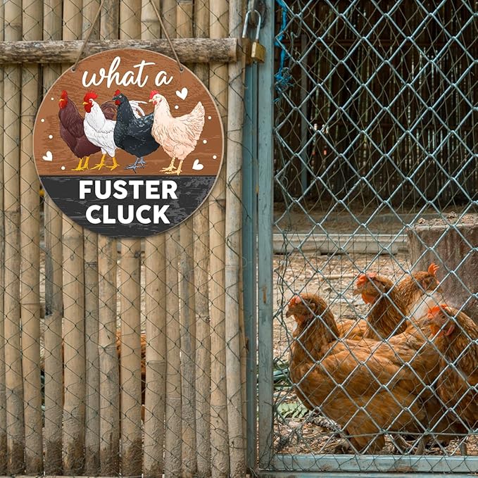 Chicken Coop Sign Wall Decor, Chicken Coop Decoration for Chicken Farm Coop Hen House Hanging Sign Decor, Gift for Chicken Farmer Owners, What a Fuster Cluck