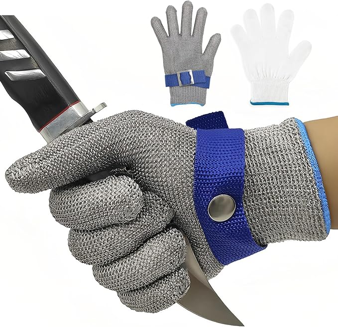 ANSI A9 Cut Resistant Glove,Stainless Steel Mesh Metal Glove,Food Grade for Kitchen Cooking, Butcher Meat Cutting, Oyster Shucking, Mandoline, Fishing,L,1pcs