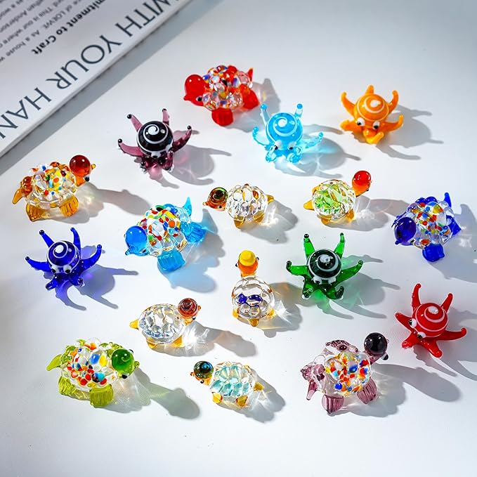 H&D HYALINE & DORA 5pcs Mini Glass Figurine Blown Glass Figurine Ornaments（Turtle）