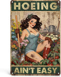 Funny Garden Signs for Outside Garden Decor Wall Art - Gardening Gifts for Women Plant Lovers Gardeners Green House Decor, Hoeing Ain't Easy Sign 12x8 Inch