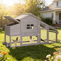 Aivituvin Chicken Coop with Run and Wheels, Mobile Outdoor Hen House Wooden Poultry Cage with Waterproof Roof (Grey, AIR23)