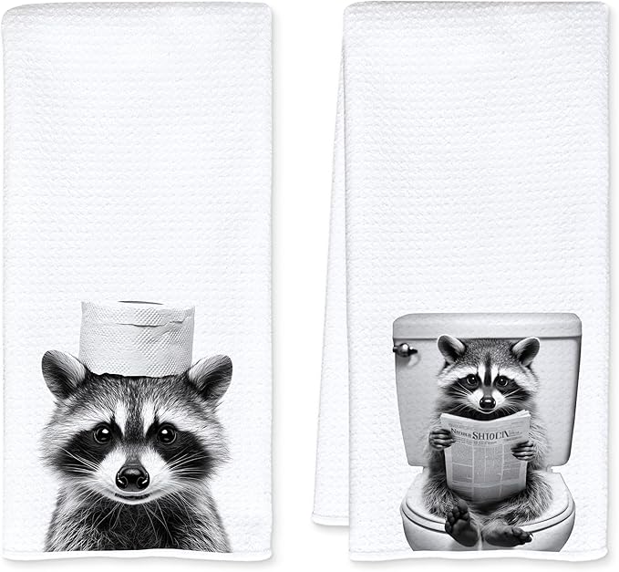 Racoon Bathroom Decor Hand Towels, Raccoon Gifts Funny Bathroom Hand Towels, Funny Decorative Hand Towel, 16x24 Inch Set of 2