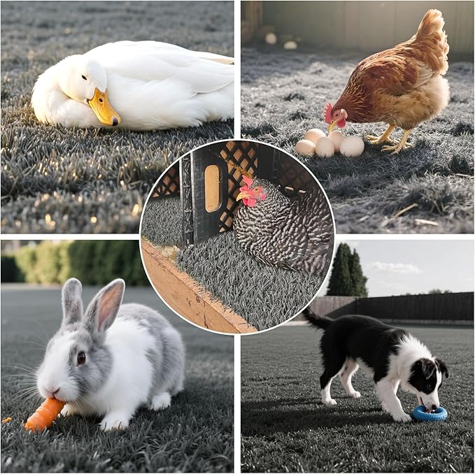 6 Pcs Chickens Nesting Box Pads -12×12",Washable Chickens Nesting Pads Artificial Grass Rug Reusable Hens Nest Boxes Pad Chicken Coop Bedding for Laying Eggs (Grey)