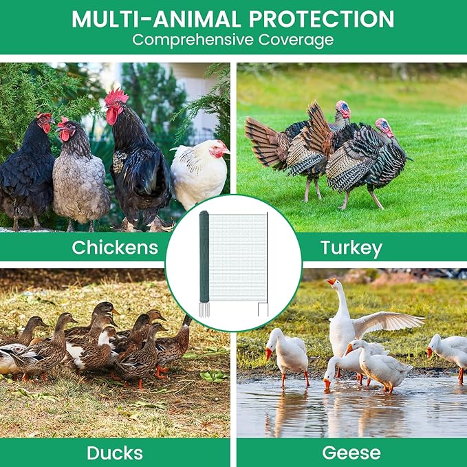 Non Electric Fence Netting 40" x164', Boundary Fence with Double Spiked Posts, Portable Poultry Fence All-Purpose Fencing for Dogs, Chickens, Ducks, Turkeys Suitable in Backyard, Garden, Farm