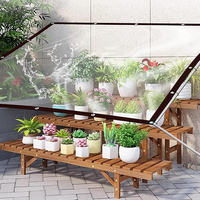 Clear Tarp, Heavy Duty Waterproof Plastic Tarps with Grommets Clear Vinyl Tarps Transparent Tarpaulin for Outdoor Porches Patio Enclosure Roofs Greenhouse Plant Chicken Coop Cover
