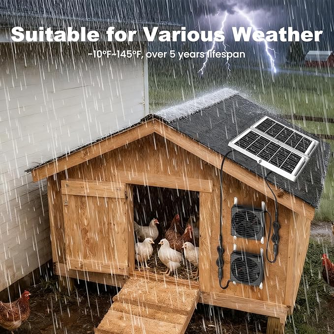 7.5" Solar Chicken Coop Fan 2 Pack, 15W x 2 Solar Powered Greenhouse Fan, Solar Exhaust & Intake Fans Outdoor Waterproof, for Outside Doghouse Shed Pet Air Circulation Ventilation Cooling