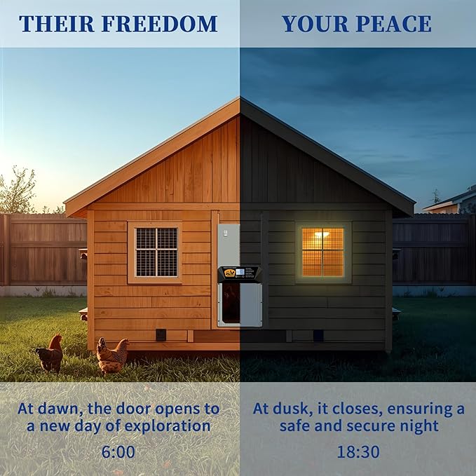 Automatic Chicken Coop Door with Solar Panel & Light - Solar Powered, Timer & Remote, 16”x12” Door, Anti-Pinch Alarm, Waterproof Aluminum, 5-Year Warranty for Hens Ducks Poultry
