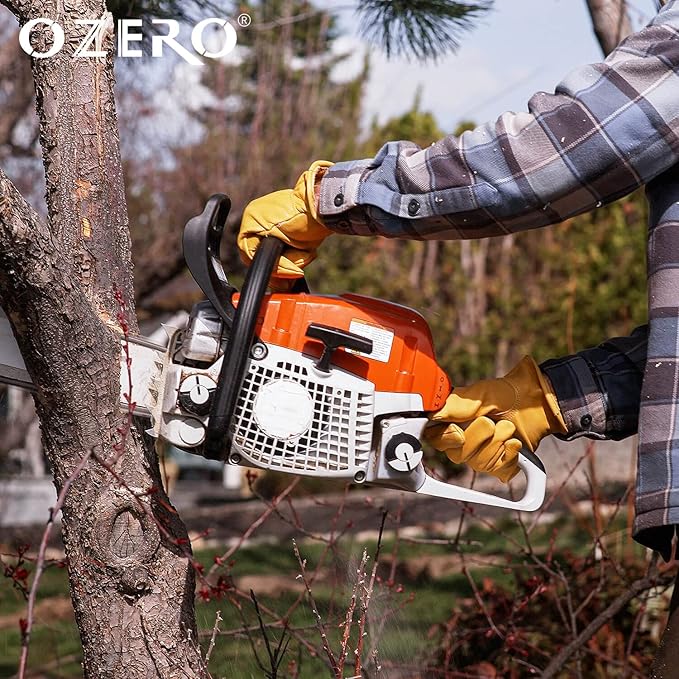 OZERO Gardening Work Gloves Men,Insulated Heavy Duty Cut Resistant Thorn Proof Leather Cowhide Gloves for Driving Welding