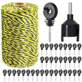 656 Feet Electric Fence Polywire & 50 Pcs Electric Fence Insulator, Portable Electric Fencing Poly Wire Rope Line 6 Steel Strands for Reliable Conductivity & Rust Resistance