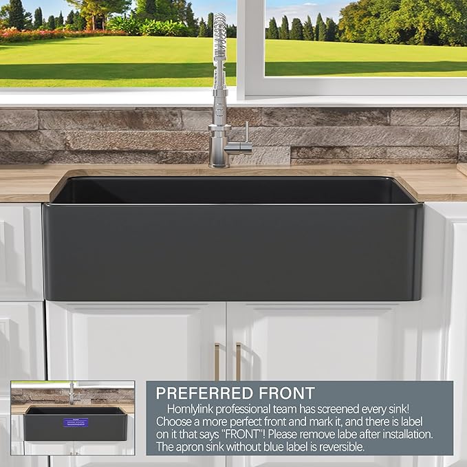 Extra Large Black Farmhouse Sink 36 x 18 Inch, MIN. Base Cabinet Size: 21"Dx39"W, Firecaly Apron Front Undermount Farm Sink Single Bowl for Kitchen, w Accessories 2 Types