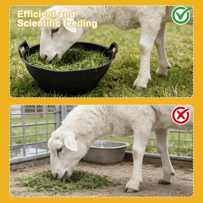 6Pcs Rubber and Plastic Feed Pan with Handle, 3 Gallon / 12 Quart Plastic Feed Pan Utility Horse Feed Bucket for Cats Dogs Goats Chicken Dust Bath Container Animal Feeding Watering Bowl