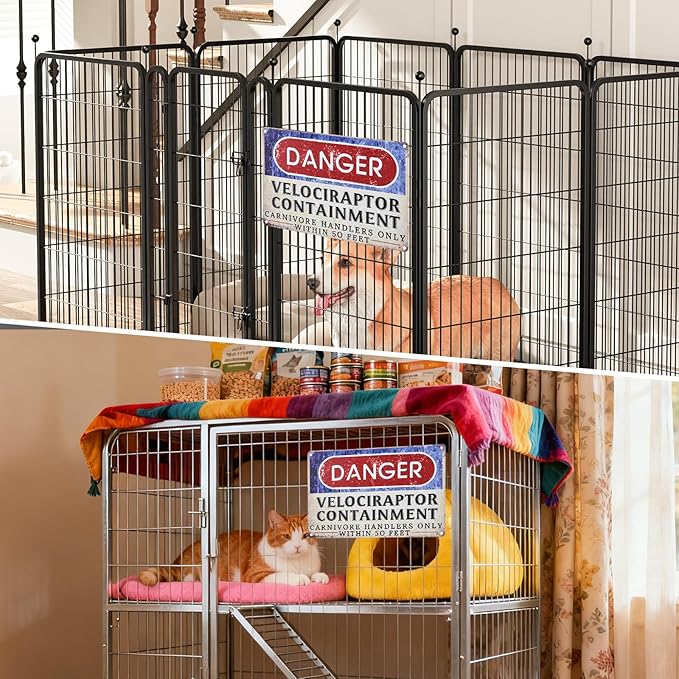 Humorous Animal Caution Metal Sign,Funny Warning Sign, Humorous Chicken Coop Decor, Novelty Pet Cage Sign - 12x8 Inch Weatherproof Aluminum Metal Plaque