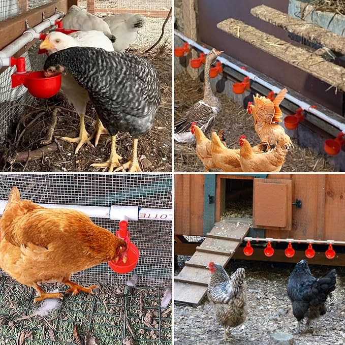 Automatic Chicken Waterer System Kit with Chicken Water Cups Nipples Float Valve Pipeline 58 PCS Complete Set Chicken Water Feeder Dispenser Large Chicken Watering System PVC Poultry Waterer Drinker
