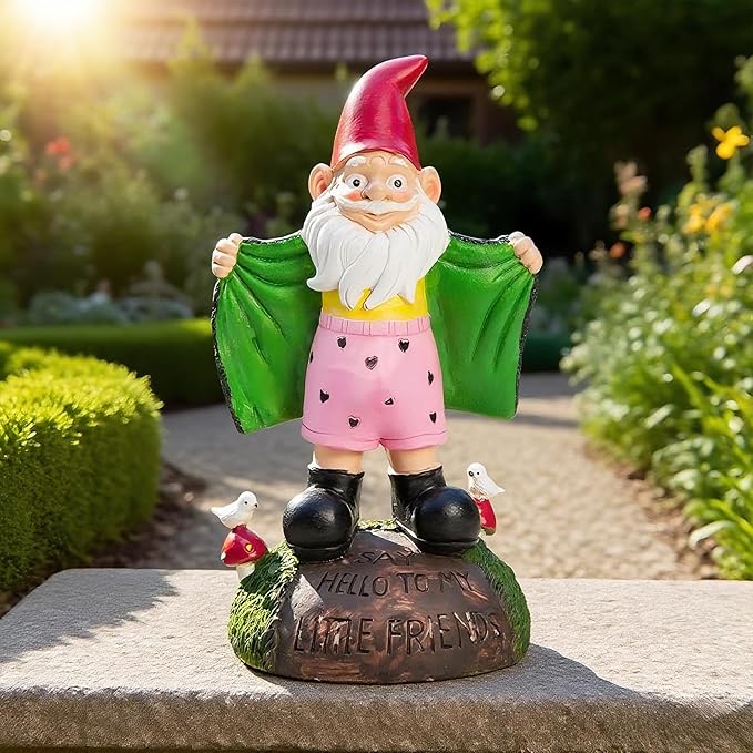 Teaeeno Funny Garden Gnome Statue - Say Hello to My Little Friends Sign, Weather Resistant Outdoor Decor, Patio & Yard Art, Unique Gift for Gardeners & Gnome Enthusiasts