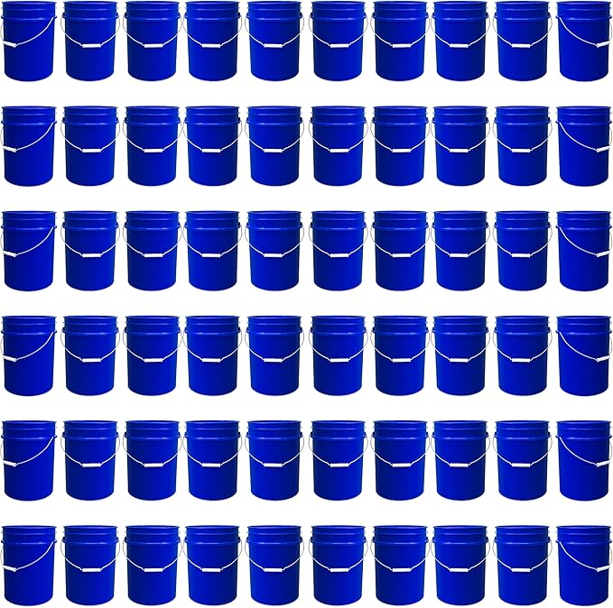 5 Gallon Bucket Only | Made in USA | Food Grade | Durable 90 Mil All Purpose Pail | BPA Free | Premium HPDE | Easy Stack and Store | Lids Not Included (Blue, 60)