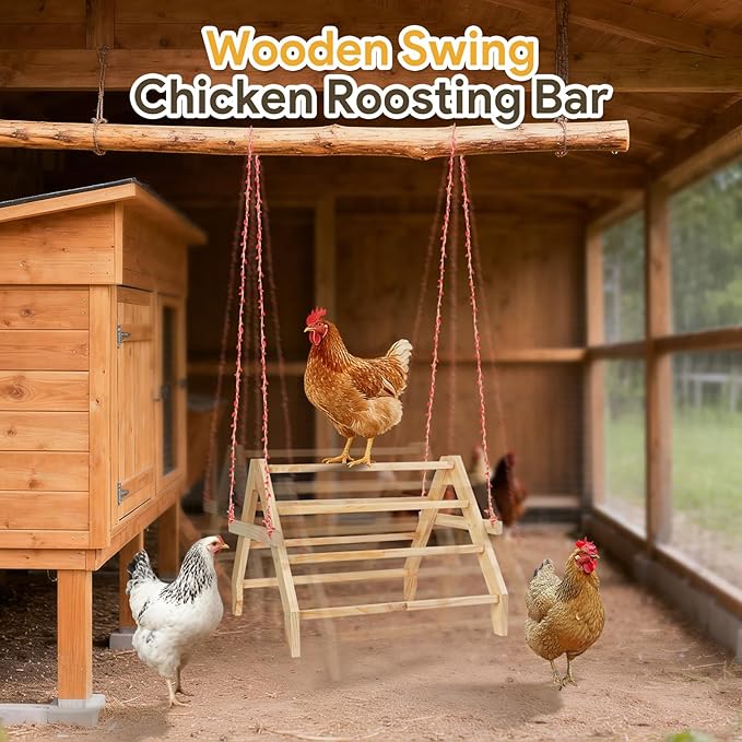 17" Extra Long Chicken Perch, 3-in-1 Chicken Roosting Bars with Swing, Natural Pine Wood Chicken Roost, Chicken Coop Accessory for Hens, Chicks, Parrots & Other Birds