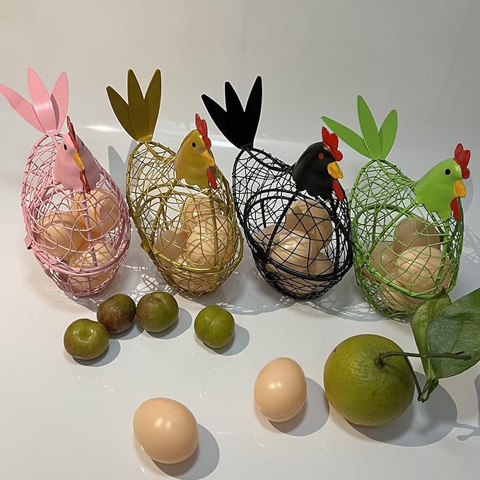 Chicken Wire Egg Basket Egg Holder Farmhouse Rustic Vintage Rooster Decor Chicken Shaped Egg Basket Fruit Storage Wire Basket For Collecting And Countertop Storing Egg (Green)