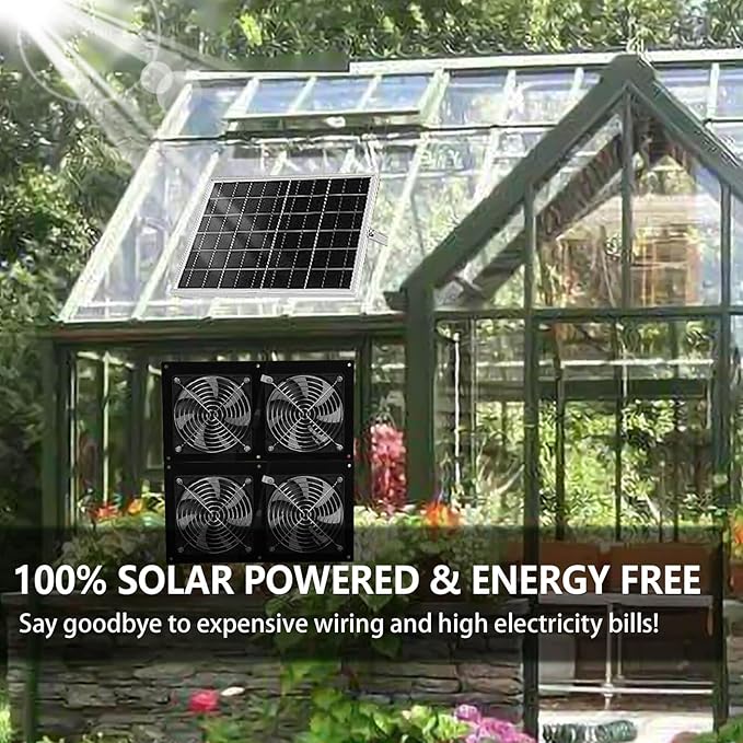 Solar Exhaust Fan, 25W Powerful Solar Fan for Chicken Coop, Easy Installation, Weatherproof, Ventilate Your Chicken Coop Shed Greenhouse Dog House with Zero Electricity Cost